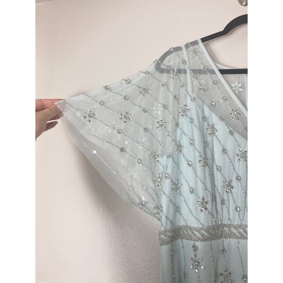 NWT MAC DUGGAL DRESS 14 BLUE V NECK EMBELLISHED FLUTTER SLEEVE A LINE GOWN 9223 - Picture 14 of 15